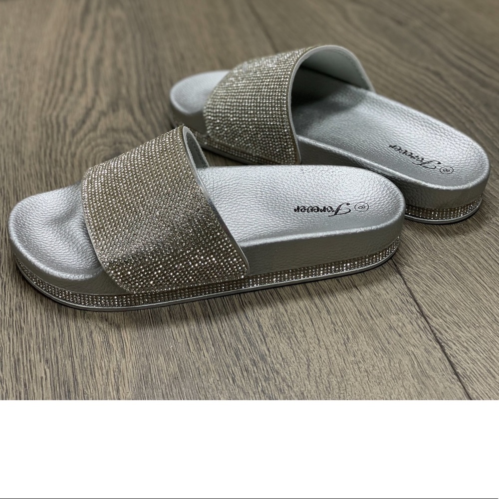 Rhinestone Glitter Slide Slip On Flatform Sandal - Picture 15 of 16